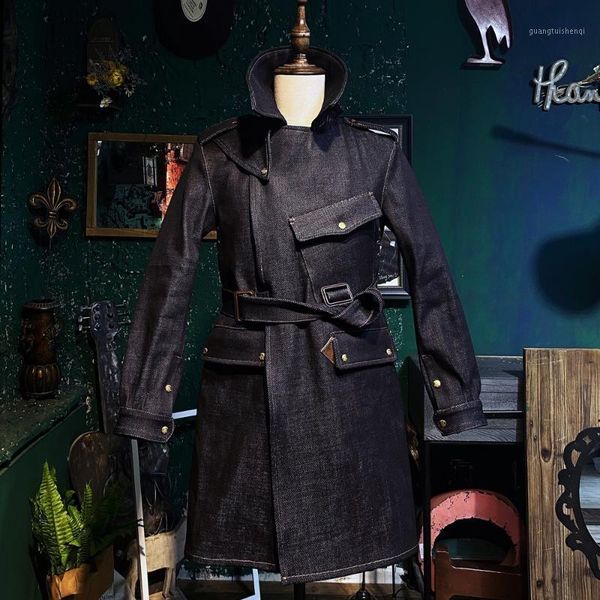 men's leather & faux heavy hard goods 22oz red ear tannin british cavalry coat vintage khaki long denim, Black
men's leather & faux heavy hard goods 22oz red ear tannin british cavalry coat vintage khaki long denim, Black