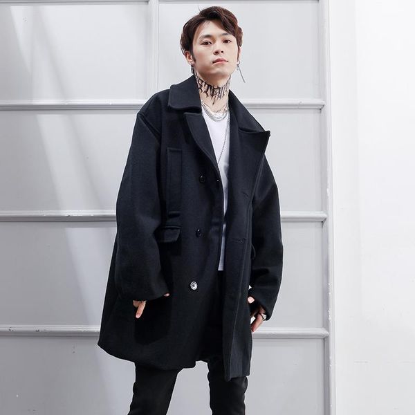 men's wool & blends youth tweed coat loose solid color suit collar double breasted mid long fashion versatile autumn and winter style, Black
men's wool & blends youth tweed coat loose solid color suit collar double breasted mid long fashion versatile autumn and winter style, Black