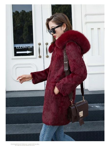 women's fur & faux real genuine natural coat with hood fashion jacket outwear, Black
women's fur & faux real genuine natural coat with hood fashion jacket outwear, Black