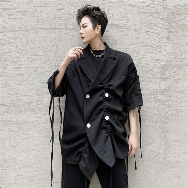 spring summer black double breasted blazer men casual pleated suit jackets singer punk stage costume homme men's suits & blazers, White;black
spring summer black double breasted blazer men casual pleated suit jackets singer punk stage costume homme men's suits & blazers, White;black