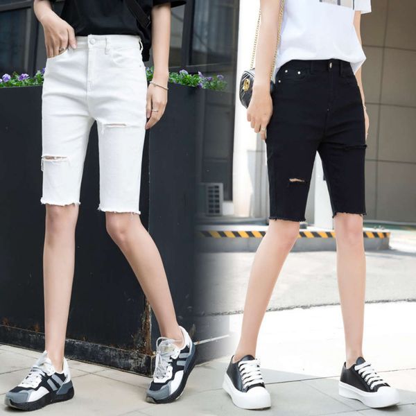 fat mm denim shorts summer high waist perforated elastic pants wear tight large net red, Blue 
fat mm denim shorts summer high waist perforated elastic pants wear tight large net red, Blue