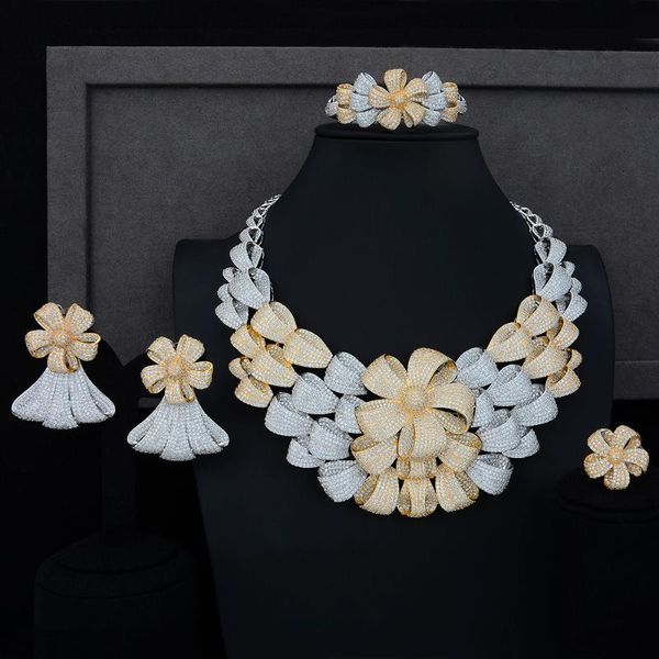 earrings & necklace luxury big flower bracelet earring ring jewelry sets cubic zirconia for wedding engagement anniversary, Silver
earrings & necklace luxury big flower bracelet earring ring jewelry sets cubic zirconia for wedding engagement anniversary, Silver