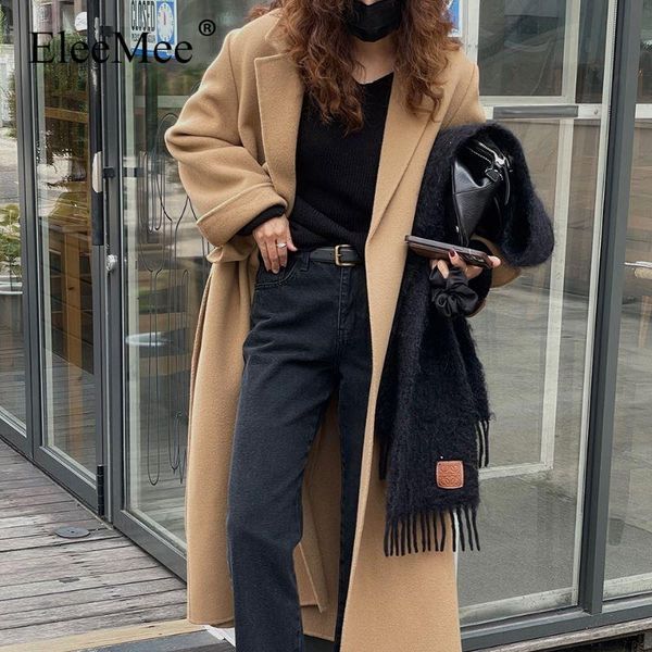 women's wool & blends eleemee jacket for female casual tailored collar sashes long coat concise solid color fashion elegant overcoat si, Black
women's wool & blends eleemee jacket for female casual tailored collar sashes long coat concise solid color fashion elegant overcoat si, Black