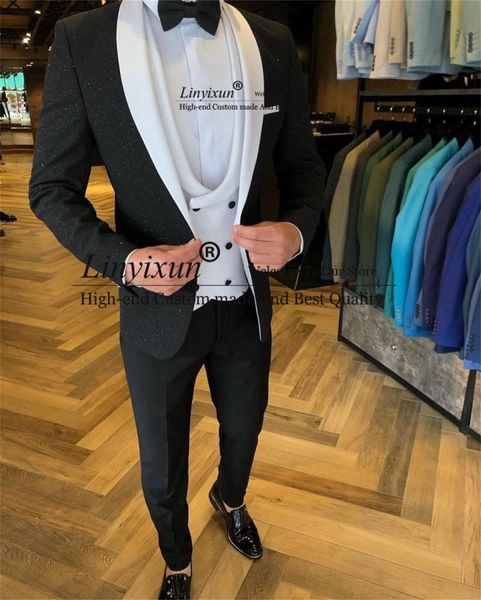 men's suits & blazers shinny costume homme mariage sequin black 3 pieces jacket vest pants set men peaked laple groom wedding tuxedo ma, White;black
men's suits & blazers shinny costume homme mariage sequin black 3 pieces jacket vest pants set men peaked laple groom wedding tuxedo ma, White;black
