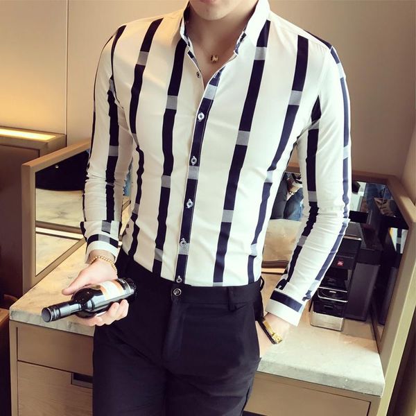 men's casual shirts spring fashion striped long-sleeved shirt classic comfortable soft dress slim used for bottoming, White;black
men's casual shirts spring fashion striped long-sleeved shirt classic comfortable soft dress slim used for bottoming, White;black
