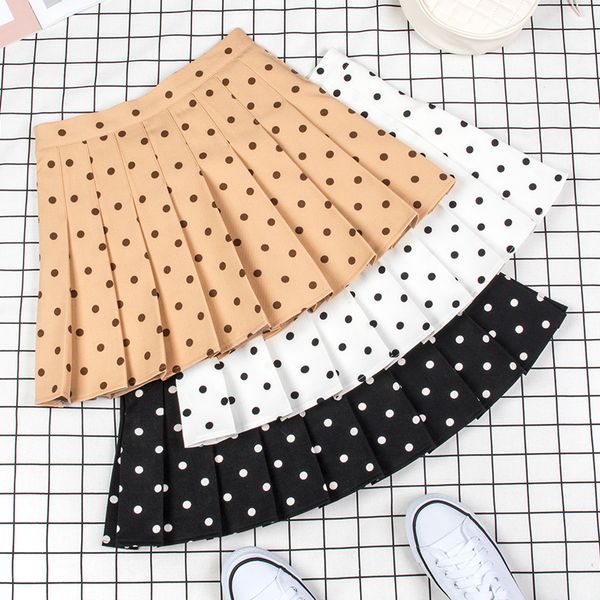 retro half-length mini summer polka dot short style pleated women midi skirt, Black 
retro half-length mini summer polka dot short style pleated women midi skirt, Black