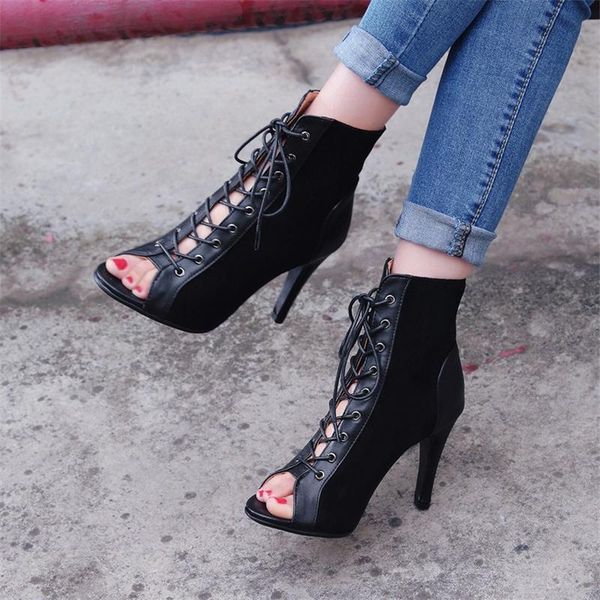 women's fashion summer boots open toe comfortable high heel sandals lace-up casual ankle plus size 34-43, Black
women's fashion summer boots open toe comfortable high heel sandals lace-up casual ankle plus size 34-43, Black