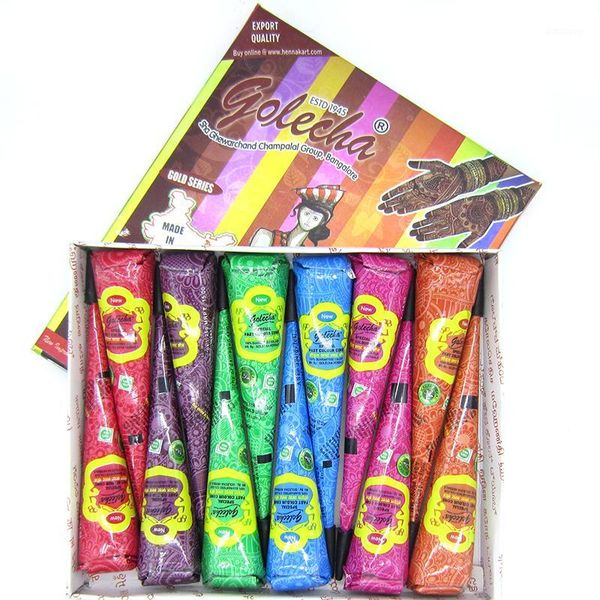 dozen golecha henna tattoo paste cream colored cones, mehndi 6 color red blue for body paint 25g1
dozen golecha henna tattoo paste cream colored cones, mehndi 6 color red blue for body paint 25g1