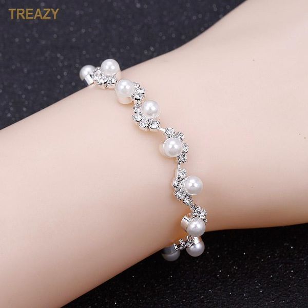 link, chain elegant silver color simulated pearl bracelets for women charm crystal & bangles 2021 bridal wedding jewelry gift, Black 
link, chain elegant silver color simulated pearl bracelets for women charm crystal & bangles 2021 bridal wedding jewelry gift, Black