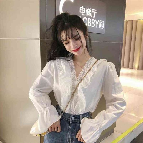 spring autumn women's shirts all-match lace v-neck long-sleeved blouse korean style solid color loose casual ll207 210506, White
spring autumn women's shirts all-match lace v-neck long-sleeved blouse korean style solid color loose casual ll207 210506, White