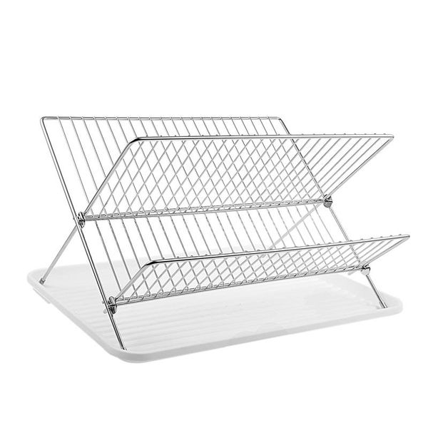 deluxe chrome-plated steel foldable x shape 2-tier shelf small dish drainers with drainboard kitchen storage & organization
deluxe chrome-plated steel foldable x shape 2-tier shelf small dish drainers with drainboard kitchen storage & organization