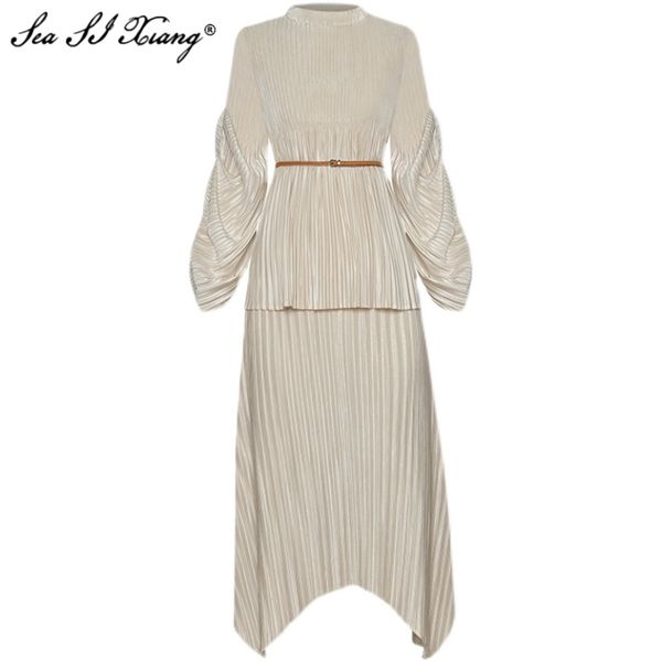 seasixiang fashion designer spring set women lace-up stand collar lantern sleeve + asymmetrical skirt pleated two piece set 210730, White
seasixiang fashion designer spring set women lace-up stand collar lantern sleeve + asymmetrical skirt pleated two piece set 210730, White