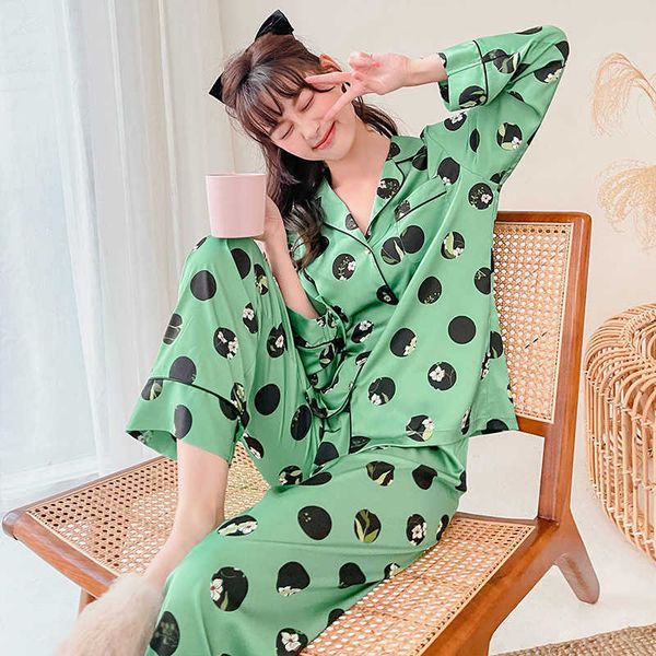 yaoting satin women's pajamas spring and autumn thin long sleeve trousers home wear black dot green fashion suit 2241, Black;red
yaoting satin women's pajamas spring and autumn thin long sleeve trousers home wear black dot green fashion suit 2241, Black;red
