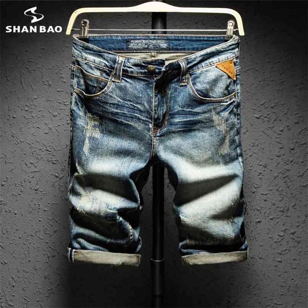 shanbao trend men's summer denim shorts retro style old leather designer thin hole straight cotton jeans 210723, Blue
shanbao trend men's summer denim shorts retro style old leather designer thin hole straight cotton jeans 210723, Blue