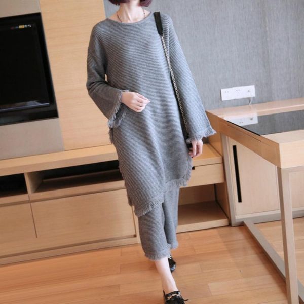 women's two piece pants sheer autumn winter casual elegant thick set knitted sweater blouse with tassel and wide leg 2, White
women's two piece pants sheer autumn winter casual elegant thick set knitted sweater blouse with tassel and wide leg 2, White
