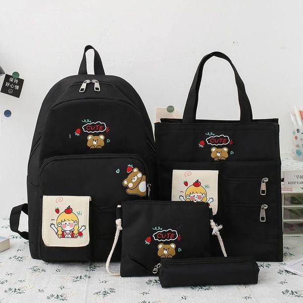 school bags 4.pieces set of schooltas for girls women's backpack canvas college cool lapfashion travel