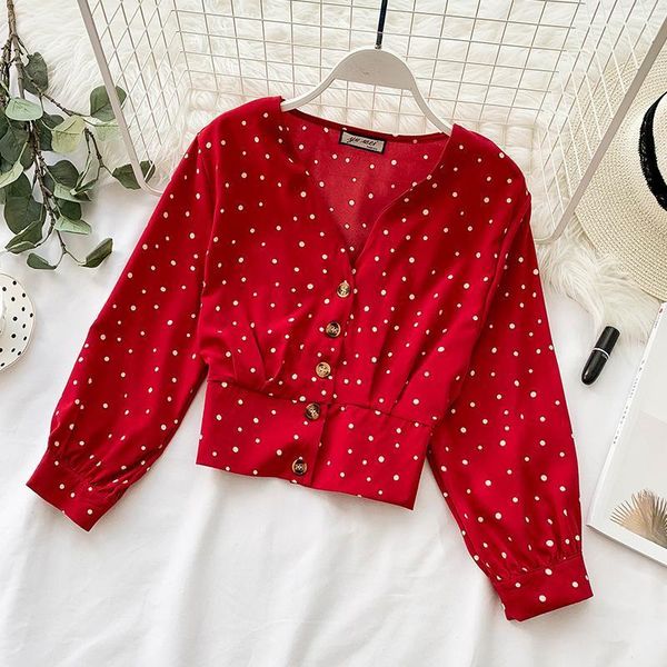 women shirts sweet dot print blouse v neck single breasted long sleeve spring blouses casual slim short shirt blusa, White
women shirts sweet dot print blouse v neck single breasted long sleeve spring blouses casual slim short shirt blusa, White