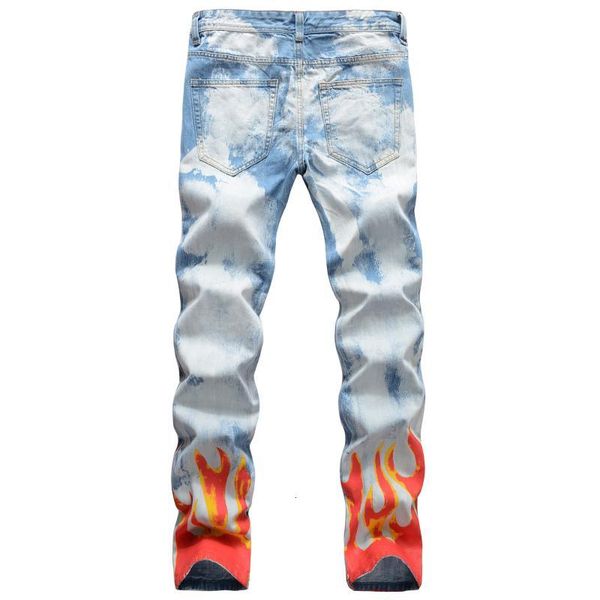 men's jeans hip hop men hole fire printed bleached slim full length straight high street denim trousers vintage wild vkwv, Blue
men's jeans hip hop men hole fire printed bleached slim full length straight high street denim trousers vintage wild vkwv, Blue