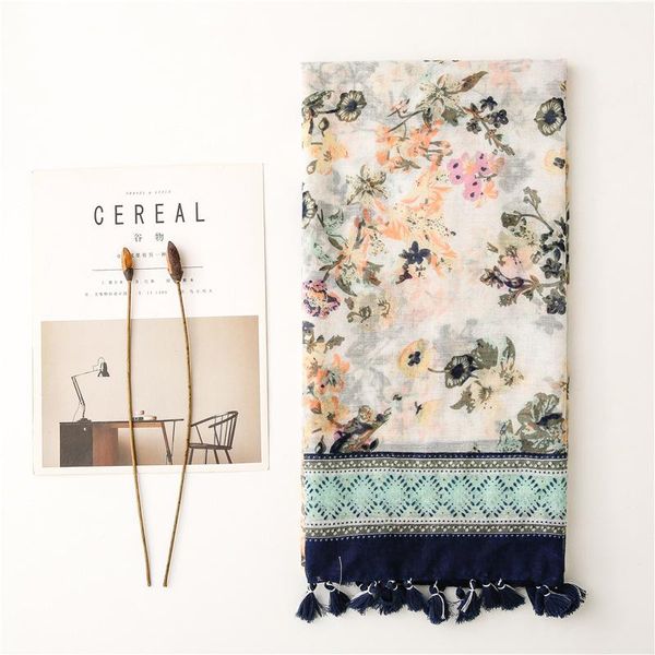 scarves small fresh flowers with navy blue fringe print silk scarf travel sunscreen long gauze cotton linen hand lady, Blue;gray
scarves small fresh flowers with navy blue fringe print silk scarf travel sunscreen long gauze cotton linen hand lady, Blue;gray