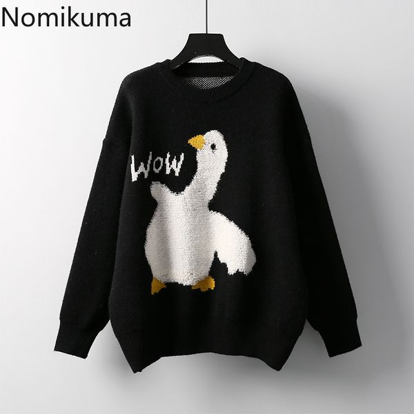 nomikuma pull femme korean cartoon jacquard knitted sweater autumn winter causal long sleeve women knitted 6c932 210427, White;black