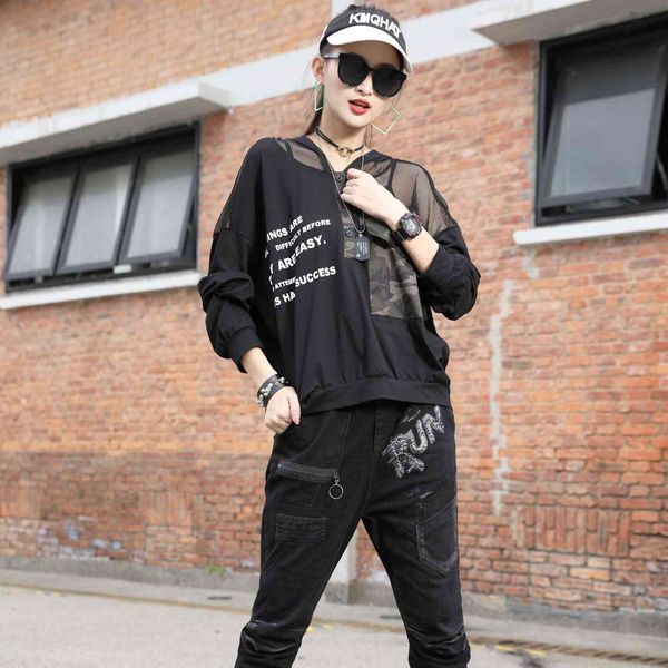 hoodies autumn korean of net yarn letter stitching hollow hooded loose large version women's sweater long sleeves, Black
hoodies autumn korean of net yarn letter stitching hollow hooded loose large version women's sweater long sleeves, Black