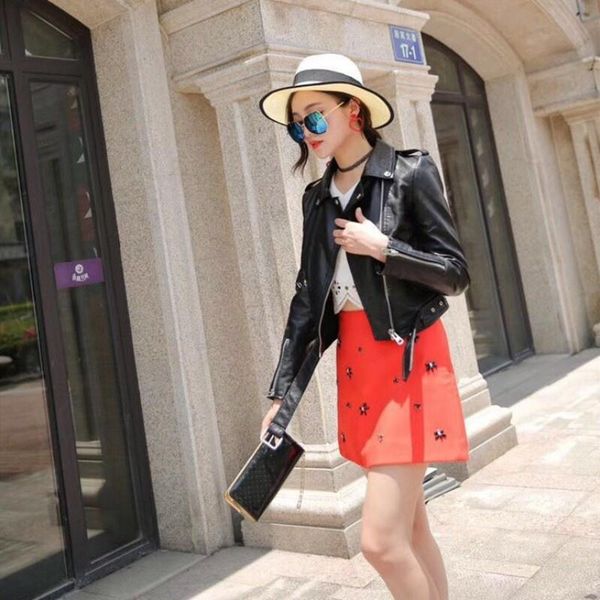 women's leather & faux spring women autumn short pu jacket casual slim fit patent coat zipper punk outwear female biker, Black
women's leather & faux spring women autumn short pu jacket casual slim fit patent coat zipper punk outwear female biker, Black