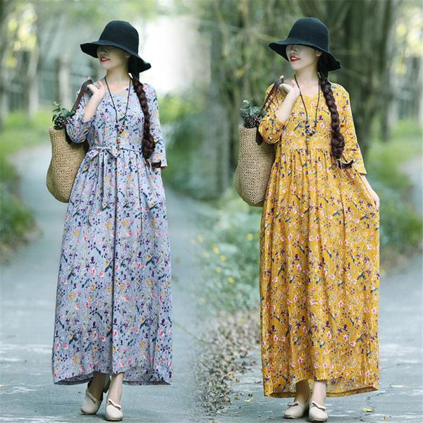spring retro loose cotton and linen pleated dress women summer casual printed long elegant collect waist party dresses, Black;gray
spring retro loose cotton and linen pleated dress women summer casual printed long elegant collect waist party dresses, Black;gray