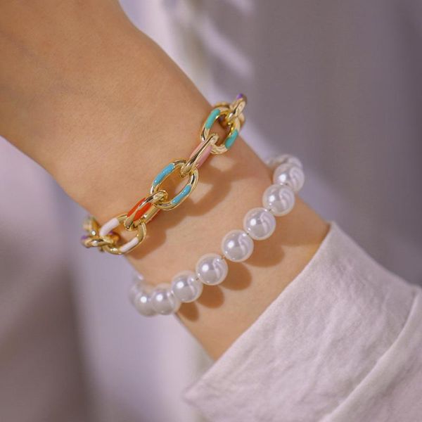 beaded, strands fashion double layer rainbow drop oil cross aluminum chain pearl bracelet dimple temperament elegant hand jewelry for women, Black
beaded, strands fashion double layer rainbow drop oil cross aluminum chain pearl bracelet dimple temperament elegant hand jewelry for women, Black