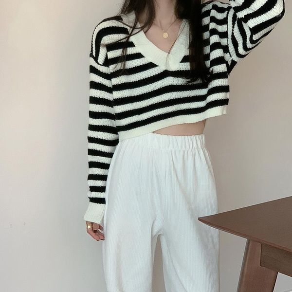 autumn winter short v-neck women black white stripe sweaters loose pullover female casual skin-friendly women's, White;black
autumn winter short v-neck women black white stripe sweaters loose pullover female casual skin-friendly women's, White;black