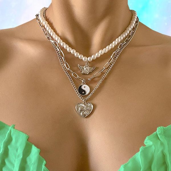 pendant necklaces y2k jewelry 3pcs pearl angel heart yin yang necklace for women metal retro fashion punk set charm 90s aesthetic gifts, Silver
pendant necklaces y2k jewelry 3pcs pearl angel heart yin yang necklace for women metal retro fashion punk set charm 90s aesthetic gifts, Silver