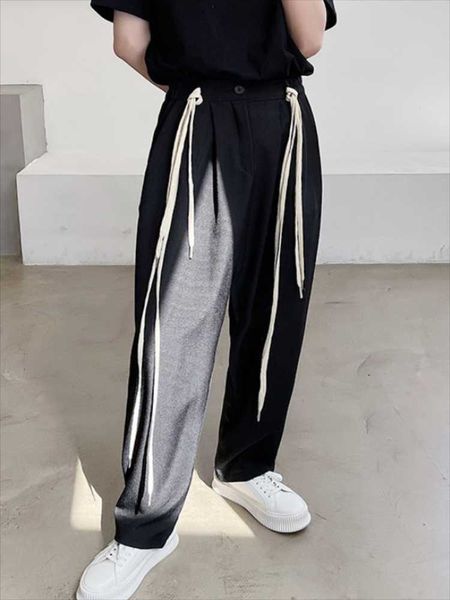 men's pants summer personality removable shoelace ribbon design fashion versatile small large straight, Black
men's pants summer personality removable shoelace ribbon design fashion versatile small large straight, Black