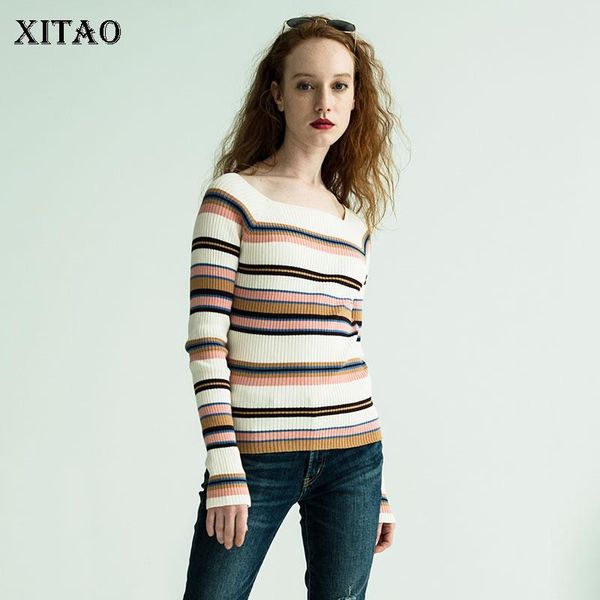 women's sweaters xitao square collar striped sweater hit color matching full sleeve 2021 spring europe style casual slim knitted dmy374, White;black
women's sweaters xitao square collar striped sweater hit color matching full sleeve 2021 spring europe style casual slim knitted dmy374, White;black