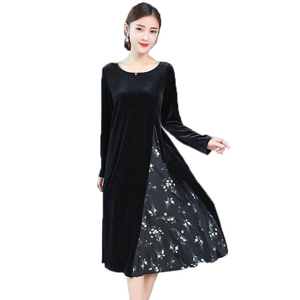 casual dresses 2021 women black ladies spring autumn loose floral print patchwork velour long sleeve elegant dress vestidos, Black;gray
casual dresses 2021 women black ladies spring autumn loose floral print patchwork velour long sleeve elegant dress vestidos, Black;gray