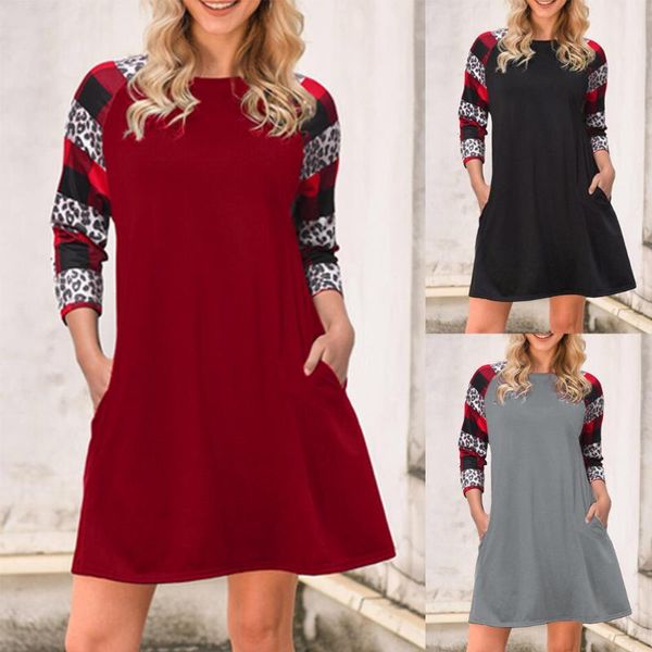 women round neck long sleeve plaid leopard patchwork color block tunic dress elegant fashion lightweight comfortable casual dresses, Black;gray
women round neck long sleeve plaid leopard patchwork color block tunic dress elegant fashion lightweight comfortable casual dresses, Black;gray