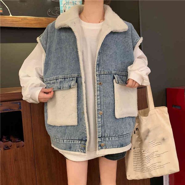 women's jackets sungtin winter faux lamb wool denim vest vintage women jackets shredded jeans thick woolen sweater q78j, Black;brown
women's jackets sungtin winter faux lamb wool denim vest vintage women jackets shredded jeans thick woolen sweater q78j, Black;brown