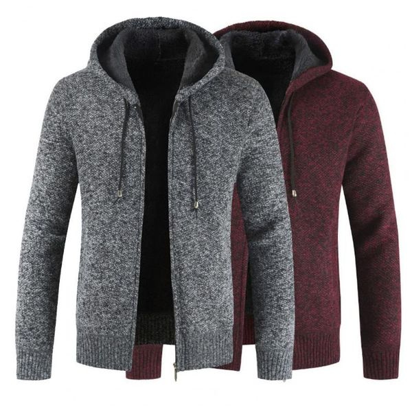 men's sweaters classic cardigan sweater elastic all-match comfy hooded plush lining coat, White;black
men's sweaters classic cardigan sweater elastic all-match comfy hooded plush lining coat, White;black