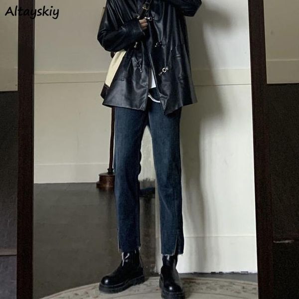 women's jeans women vintage straight denim side-slit autumn korean style high waist loose ankle-length trousers preppy daily streetwear, Blue
women's jeans women vintage straight denim side-slit autumn korean style high waist loose ankle-length trousers preppy daily streetwear, Blue