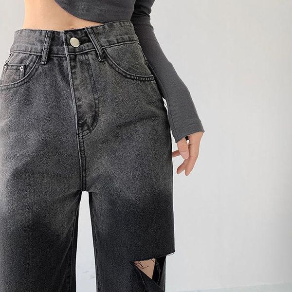 holed jeans women's summer wear retro changing old wide leg pants with high waist and thin straight, Blue
holed jeans women's summer wear retro changing old wide leg pants with high waist and thin straight, Blue
