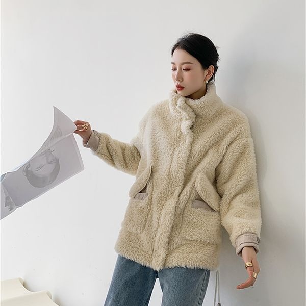 women's wool & blends bandage winter faux fur coats and jackets women beige designer lamb coat ry outerwear korean style exoy, Black
women's wool & blends bandage winter faux fur coats and jackets women beige designer lamb coat ry outerwear korean style exoy, Black