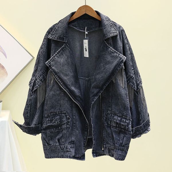 women's jackets vintage black denim jacket coat women loose outerwear korean fashion chain tassel mid long jeans female chaqueta m, Black;brown
women's jackets vintage black denim jacket coat women loose outerwear korean fashion chain tassel mid long jeans female chaqueta m, Black;brown