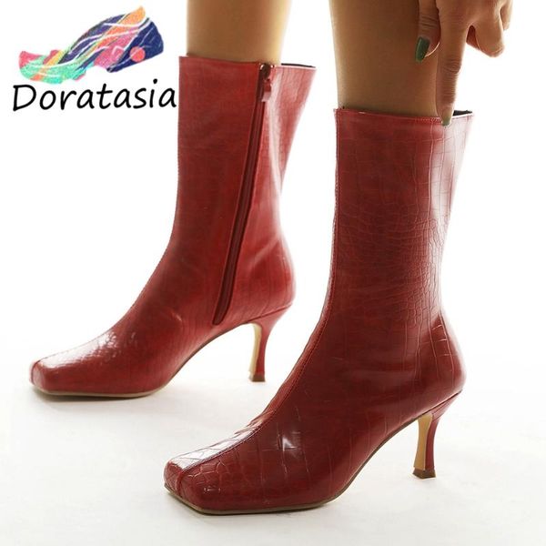 boots brand chic square toe trendy elegant ladies zipper high heels party booties shoes women, Black 
boots brand chic square toe trendy elegant ladies zipper high heels party booties shoes women, Black