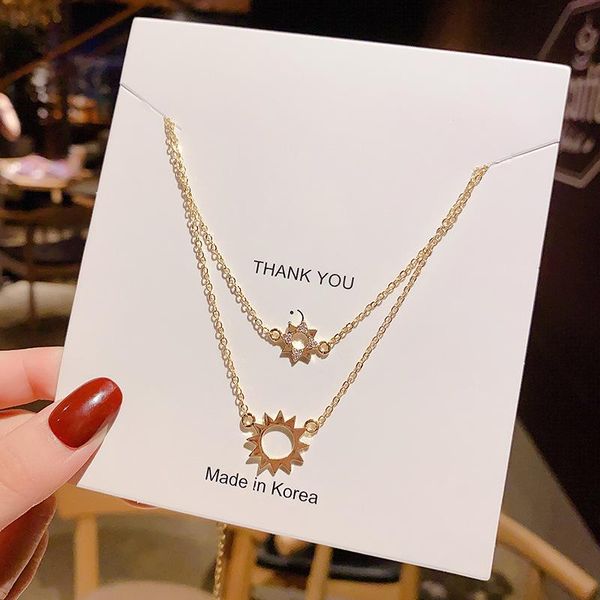titanium steel fashion double layer sun clavicle chain temperament super fairy light luxury women's necklace jewelry pendant necklaces, Silver
titanium steel fashion double layer sun clavicle chain temperament super fairy light luxury women's necklace jewelry pendant necklaces, Silver