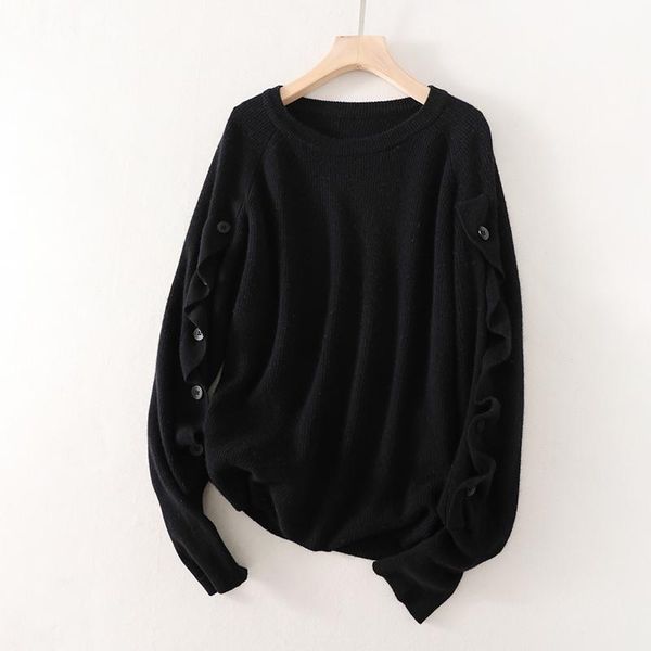women's sweaters woman 2021 products in autumn and winter pure wool crew neck long sleeve openable button design knitted pullover, White;black
women's sweaters woman 2021 products in autumn and winter pure wool crew neck long sleeve openable button design knitted pullover, White;black