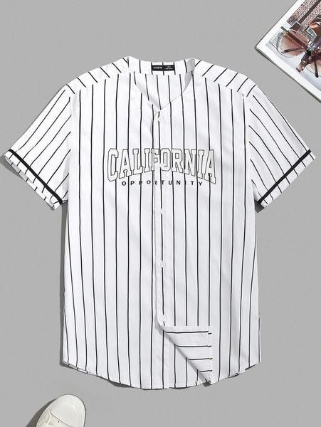 men striped letter graphic button front shirt 41ku#, White;black 
men striped letter graphic button front shirt 41ku#, White;black