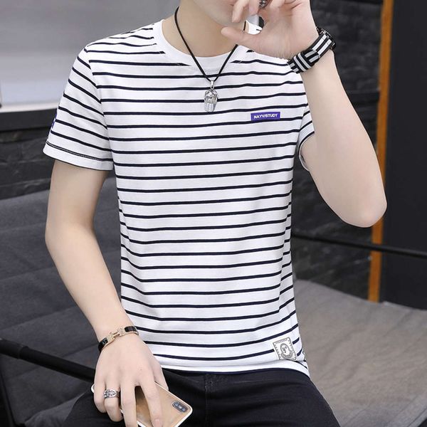 t-shirts t shirt short round neck striped clothes summer korean fashion brand cotton large half sleeve men's bottom av0r, White;black 
t-shirts t shirt short round neck striped clothes summer korean fashion brand cotton large half sleeve men's bottom av0r, White;black