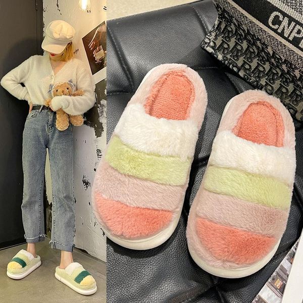 slippers women autumn winter plus size 45plush home shoes slides woman couples flats men platform, Black 
slippers women autumn winter plus size 45plush home shoes slides woman couples flats men platform, Black