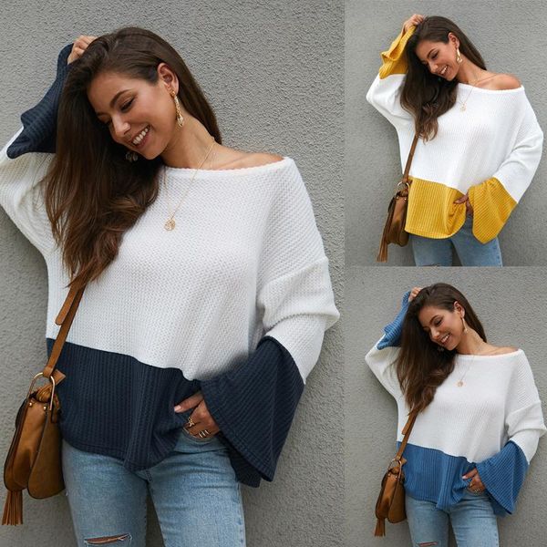 women's sweaters 2021 women fashion patchwork knitted autumn pullover o neck flare sleeve loose casual knitwear 8 colors choose, White;black
women's sweaters 2021 women fashion patchwork knitted autumn pullover o neck flare sleeve loose casual knitwear 8 colors choose, White;black