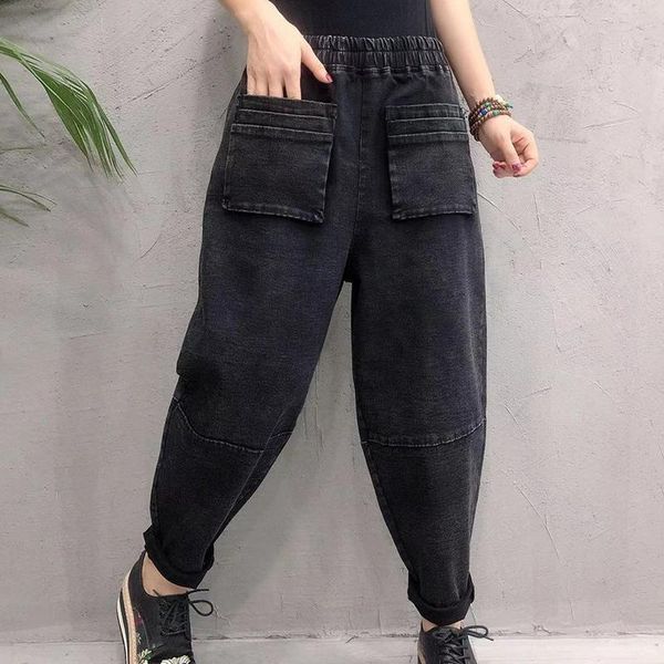 women's jeans spring korea fashion women loose casual cotton denim harem pants elastic waist double pocket vintage black s609, Blue
women's jeans spring korea fashion women loose casual cotton denim harem pants elastic waist double pocket vintage black s609, Blue