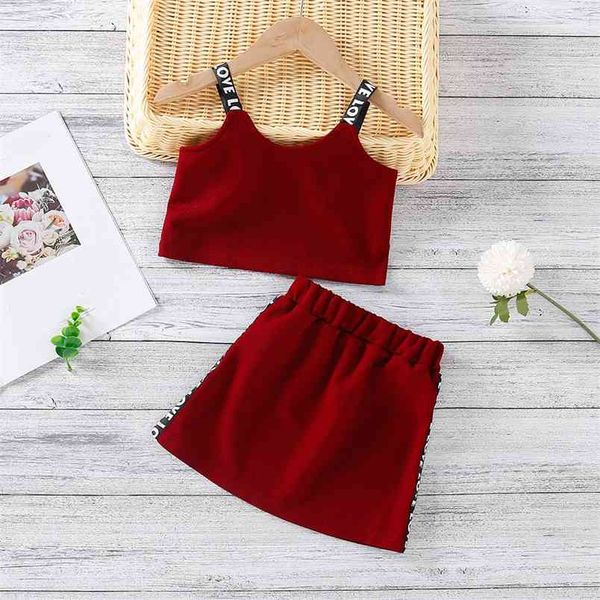 summer suit sleeveless sling short skirt 2pcs sportswear clothing sets children's kids clothes girls 210528, White 
summer suit sleeveless sling short skirt 2pcs sportswear clothing sets children's kids clothes girls 210528, White