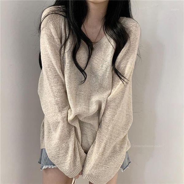women lazy-style long-sleeved thin sweater soft and loose sunscreen arrivals 2021 autumn women's sweaters, White;black 
women lazy-style long-sleeved thin sweater soft and loose sunscreen arrivals 2021 autumn women's sweaters, White;black